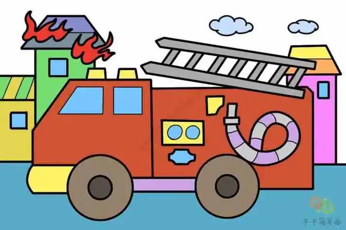 简笔画卡通消防车