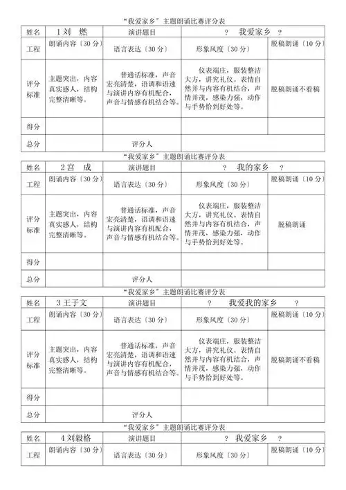 演讲比赛评分表评委用