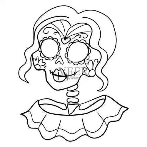 糖头骨黑色的纹身轮廓墨西哥亡灵节插画图片素材