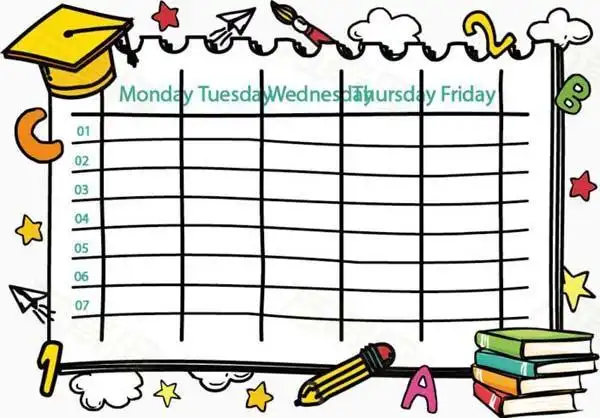 幼儿园可爱手绘课程表图片