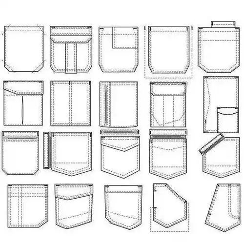 200服装口袋设计模板线稿口袋款式图