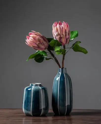 新中式创意蓝色陶瓷花瓶 禅意家居客厅玄关干花插花花器装饰摆件_5折