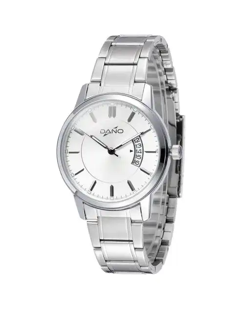 达诺dano手表专场-男款银白色时尚商务日历钢带石英手表