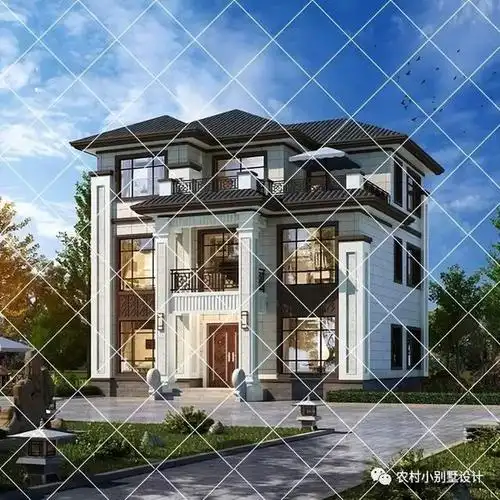 30套挑空客厅大露台落地窗三层农村自建房别墅,时尚大气耐看