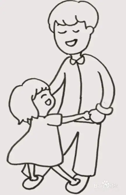 快乐的父亲与女儿简笔画