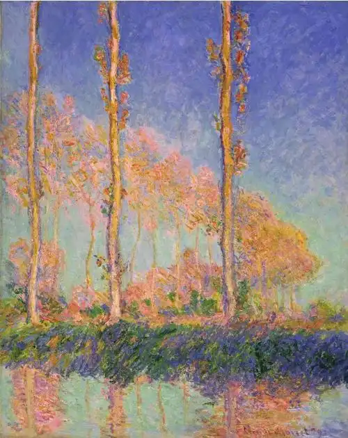 油画莫奈白杨树