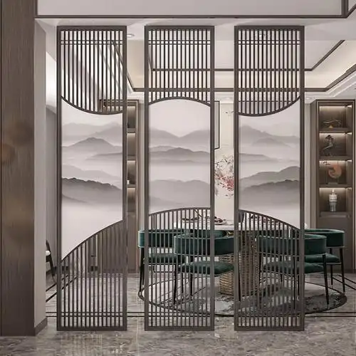隔断艺术玻璃夹胶玻璃新中式中式山水水墨画玄关客厅艺术玻璃