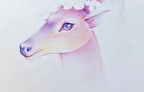 细节:鼻孔暗色,嘴巴线形勾勒; 用紫色铺出重色逐渐过渡到前额; 眼睛