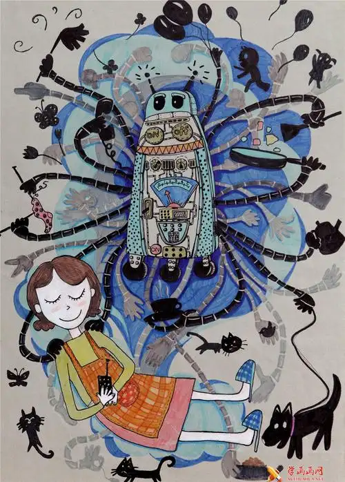 小学生机器人科幻画《妈妈的万能手》