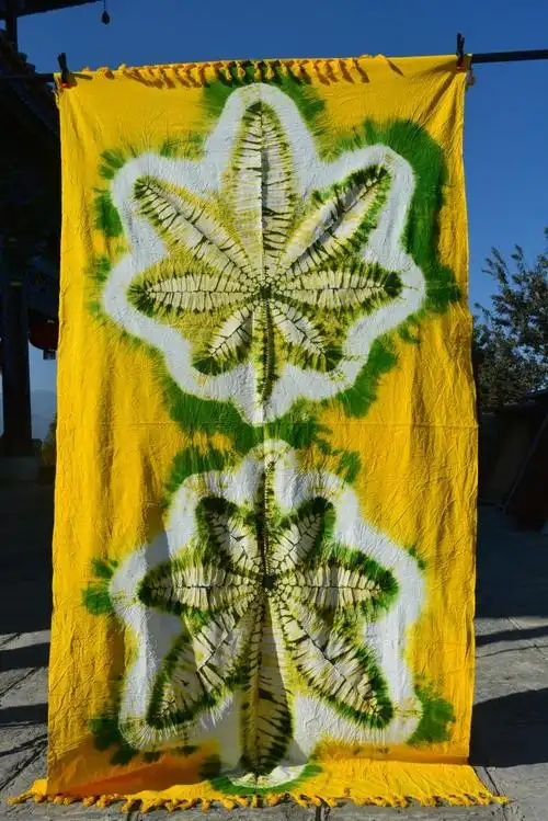 白族手工流苏彩色扎染双幅枫叶桌布沙发布少数民族特色工艺品布料