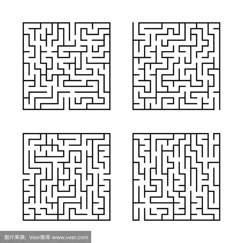 一组正方形的迷宫.游戏对孩子.对儿童拼图.迷宫难题.