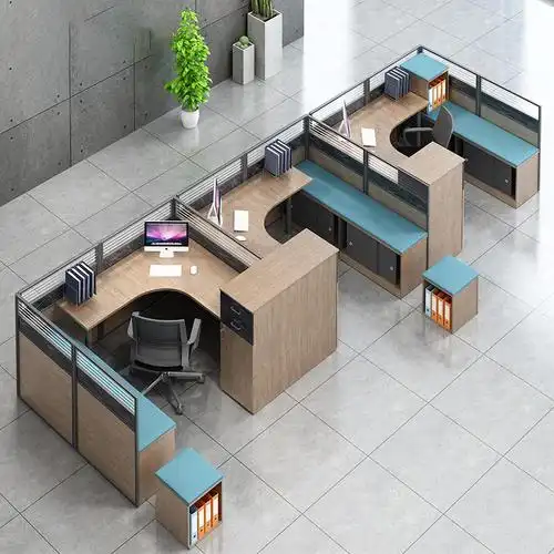 带屏风职员办公桌员工工位l型隔断卡座4人位午休床电脑办公室桌