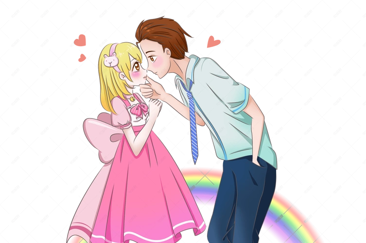 卡通男女情人节甜蜜亲吻