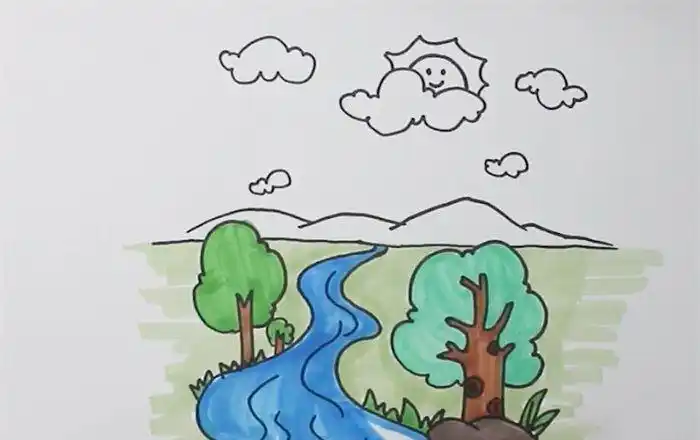森林小溪简笔画_风景简笔画_简笔画大全