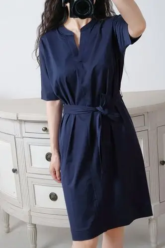 apcshop 20new 精选定制纯棉连身袖女士简约设计v领夏季连衣裙