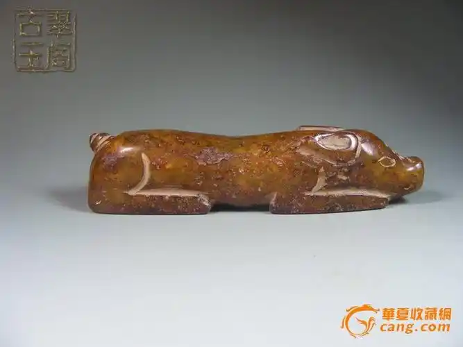 汉代熟坑青玉玉质表面带灰皮大随葬玉卧猪