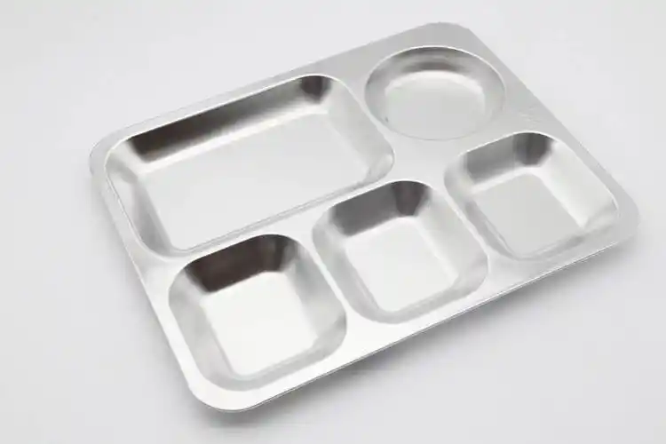 食品级304不锈钢五格餐盘食堂五格浅款餐盘不锈钢学生五格分菜盘
