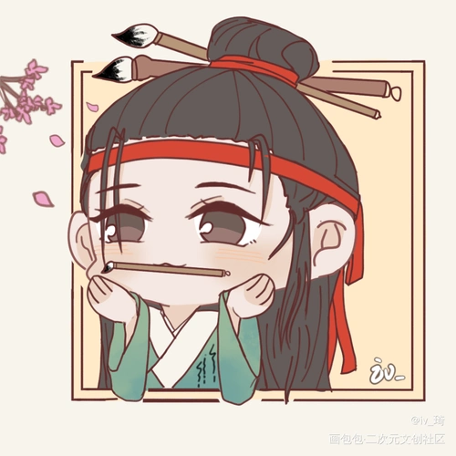 小周赏花～_江南百景图沈周q版头像绘画作品