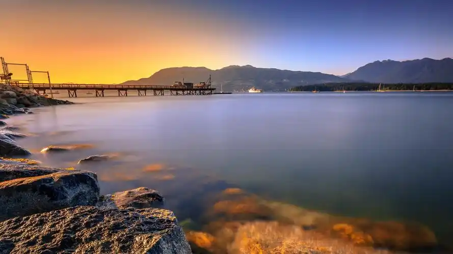 加拿大温哥华基斯兰奴海滩晚霞风景壁纸图片