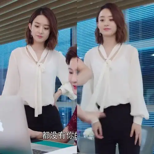 泡泡袖蝴蝶结衬衫_你和我的倾城时光林浅赵丽颖同款职业飘带蝴蝶结