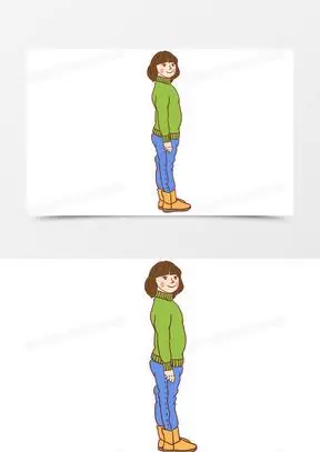 手绘插图卡通元素侧面站立女孩