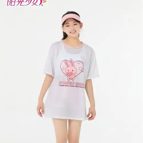 阳光少女2024新款儿童泳衣女分体少女秋冬泳衣学生三件套泳装5523