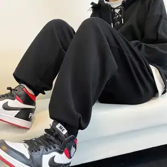 男秋冬款潮牌加绒卫裤冬季潮流黑色百搭运动裤男黑色春秋款m95120斤