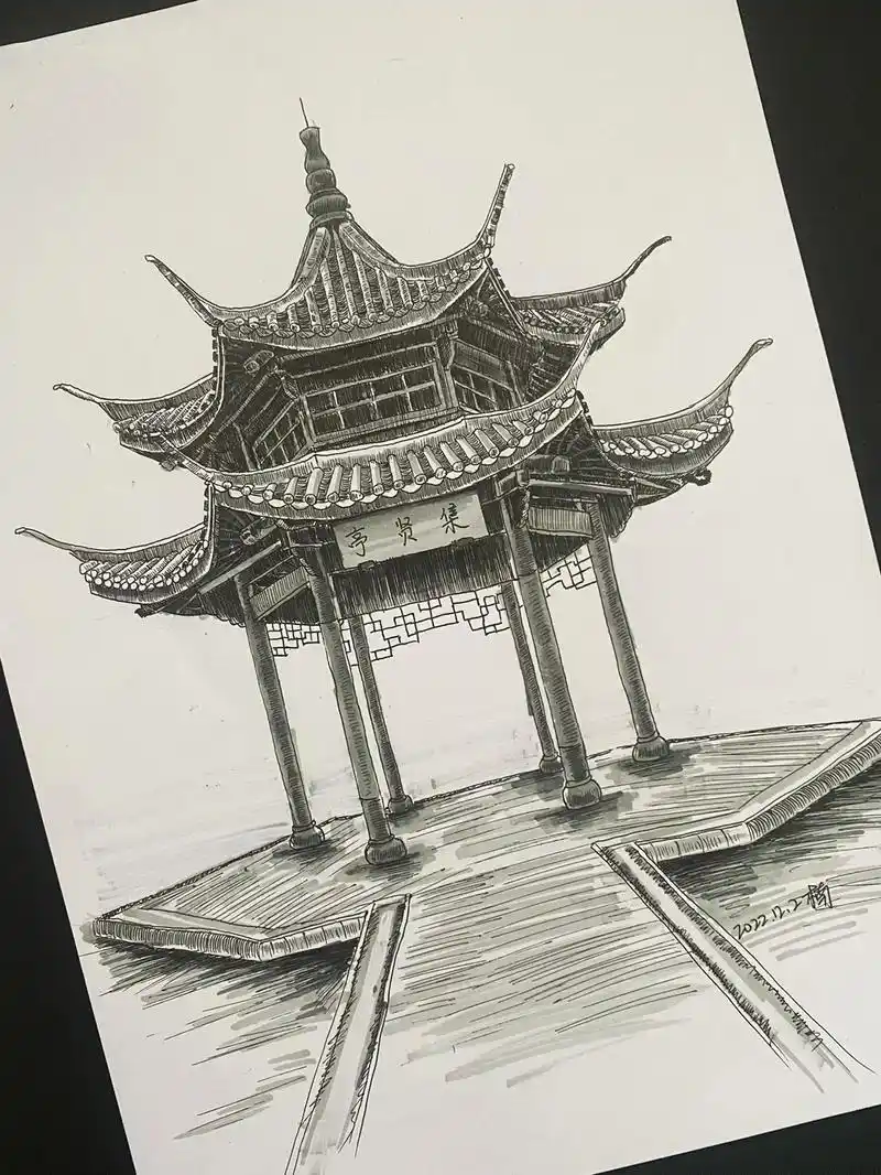 画画 #速写 #速写风景 #线描 #古建筑之美 - 抖音