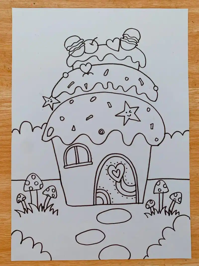 儿童美术96简笔画 儿童美术96适合5-8岁儿童的简笔画,作品:《蛋糕