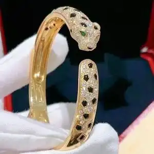 cartier卡地亚豹头开口手镯纯18k金满钻无钻宽窄版钉子男女款手镯