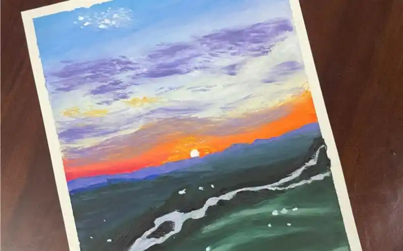 油画棒画画视频记录分享 油画棒落日晚霞 油画棒落日余辉 油画棒作品