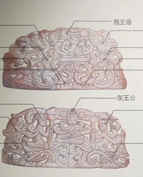 东汉中山穆王刘畅墓出土的玉屏座,上面有西王母和东王公