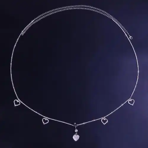 跨境新品穿刺脐环腰链欧美性感钛钢爱心水钻肚脐钉配饰aist chain