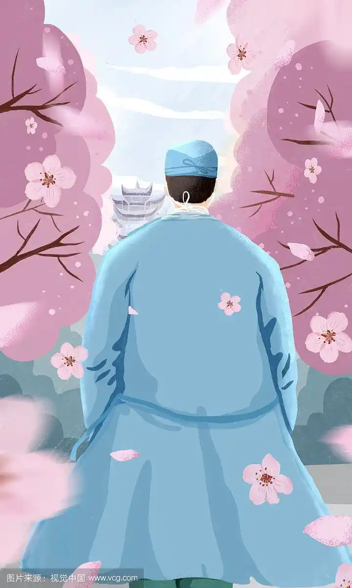 春天医生背影插画