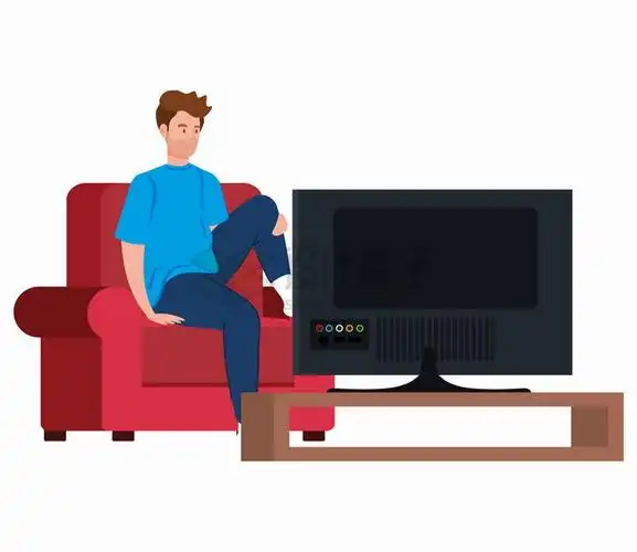 翘着一条腿坐在沙发上看电视扁平插画png图片素材