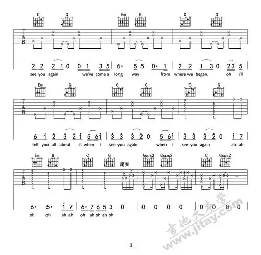 《see you again吉他谱--弹唱谱-《速度与激情7》片尾曲》吉他谱