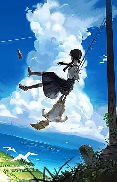 荡秋千的女孩二次元插画图片