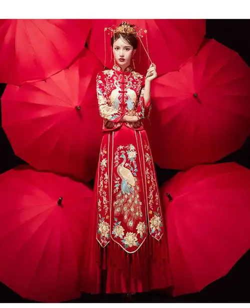 热卖2019新款秀禾服新娘中式婚纱结婚古装嫁衣凤冠霞帔龙凤褂秋冬出租