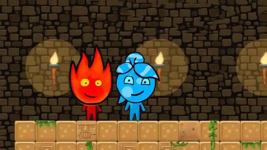 冒险小游戏森林冰火人新历险,帮助冰人和火人兄妹俩顺利到达终点