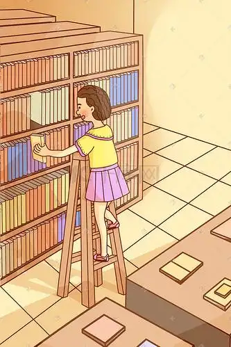 校园生活校园图书馆借书暖色温馨可爱卡通
