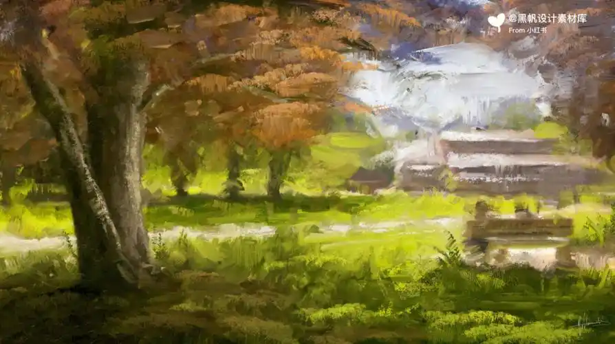 厚涂颜料场景油画刮刀园林景观ps笔刷工具