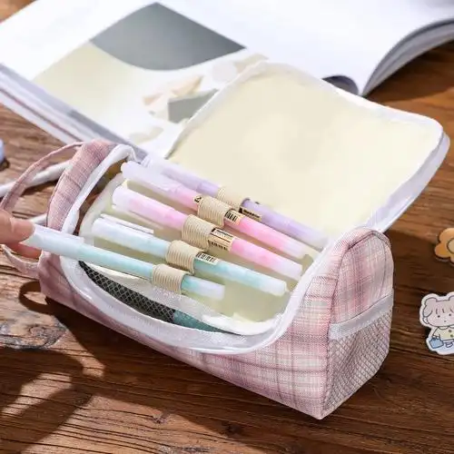 文具盒ins风高铅笔学生多功能中小学生网红颜值格子笔袋