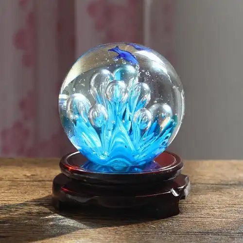 玻璃装饰工艺品生日礼物海洋气泡水晶球摆件鱼缸造景博山手工琉璃