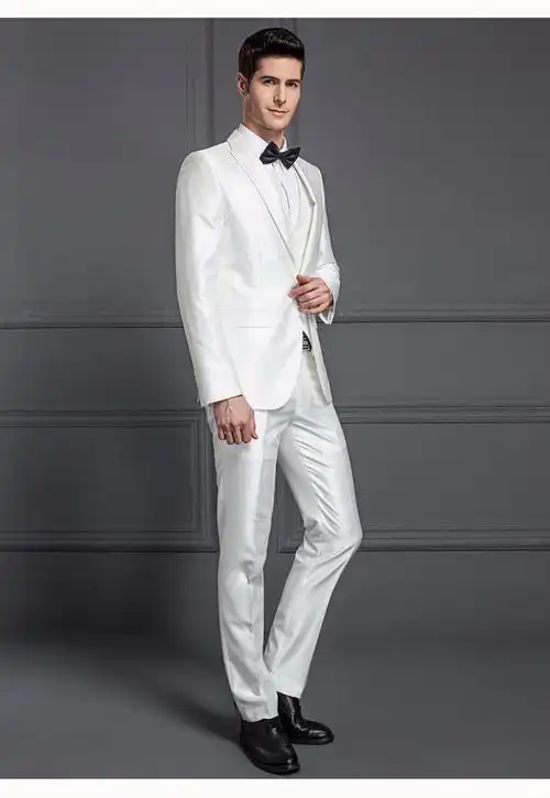 白色大衣裤装男士新郎西装男士西装婚礼修身穿白色