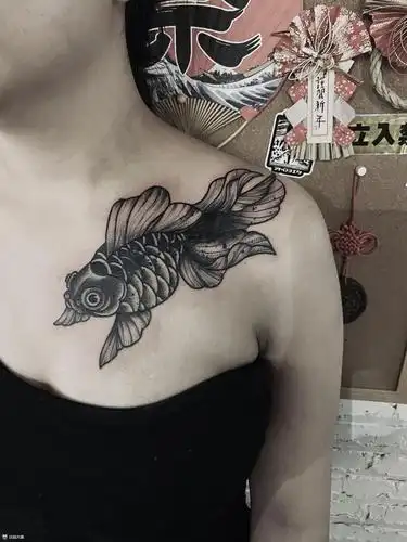 金鱼遮盖_纹身图案手稿图片_叶暴躁的纹身作品集