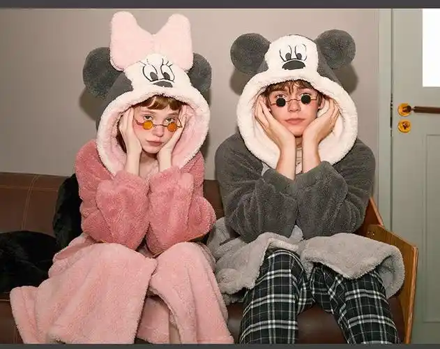 果壳gukoo睡衣女珊瑚绒睡袍迪士尼情侣睡衣女冬薄绒保暖男士家居服