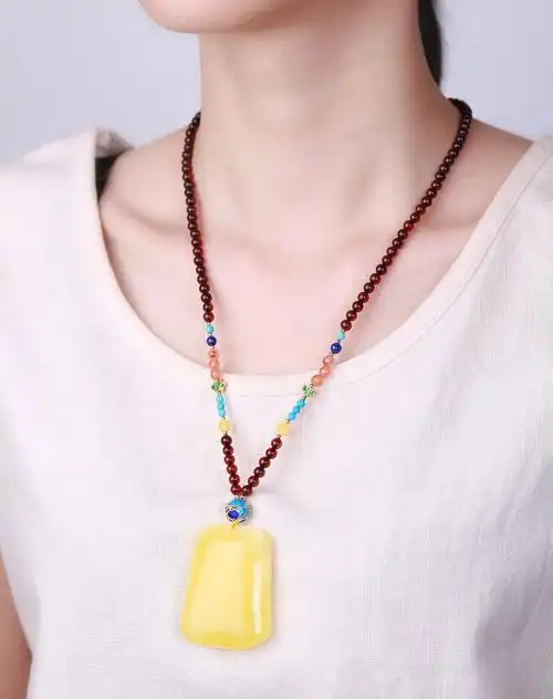 爱华尚 赵薇代言-方牌蜜蜡配血珀项链附证书