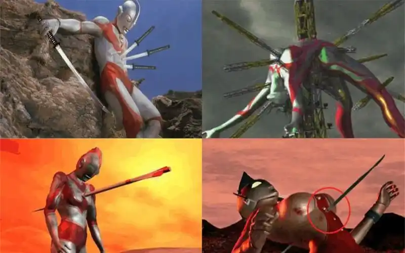 被刺穿身体的4位奥特曼,艾斯被钉在地上,赛罗直接被打回原形