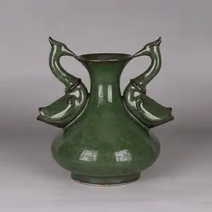 宋代官窑绿釉双凤花瓶仿古瓷器古董古玩老货摆件收藏家居道具饰品