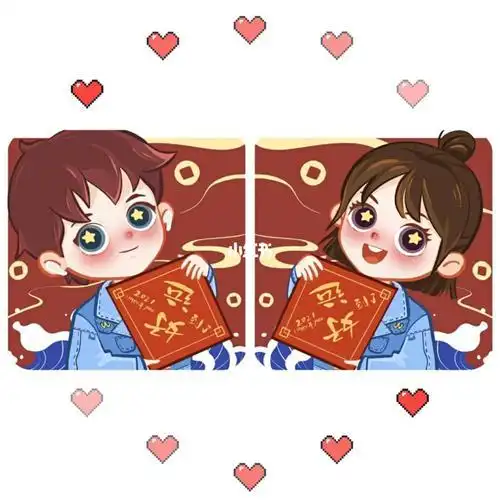 动漫情侣头像红色喜庆的情侣头像来喽背影 女头像 情侣头像 红色背景